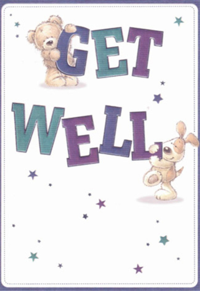 A tapestry of gentle encouragement, this get well card's friendly illustrations speak directly to the heart of anyone along the leafy lanes of Barnes. Front and centre, a fluffy bear and a floppy-eared pup share a charismatic exchange-each character delicately rendered with the kind of detail that makes fur seem huggable and every glance radiate care. Scattered above and around them, playful stars in rich aquas, deep violets, and soft blues seem to waltz across the creamy expanse, as if bestowing good wishes throughout the area, from Lonsdale Road to the riverbanks. The typography is robust and inviting, shaded in purples and watery teals, grounding the whole composition in cheerful steadfastness. There's a near-tactile texture in the artwork: the bear's plush, woolly arms; the puppy's velvety floppy ears; all set against a backdrop so fresh it brings to mind the clean air that drifts in from Barnes Common. I imagine pairing this card with a fragrant posy crafted nearby-perhaps on Church Road-each element thoughtfully designed to bathe the recipient in positivity, kindness, and the healing warmth of community spirit.